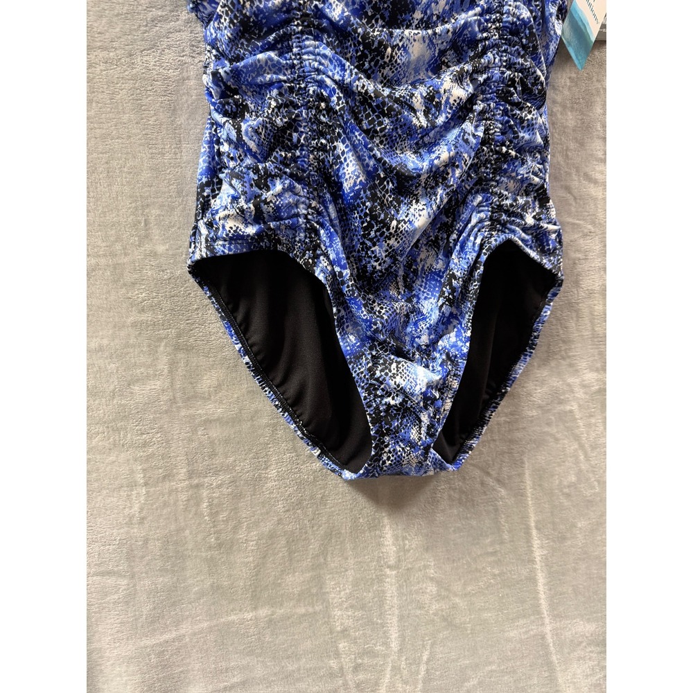 Swim Solutions Shirred One Piece Swimsuit Navy Multi Snakeskin Print Sz 8 $102 - Picture 5 of 14